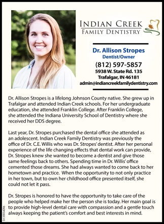 Dr. Allison Stropes, Dentist/Owner, Indian Creek Family Dentistry