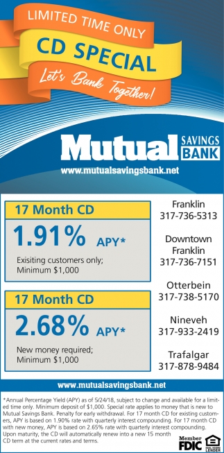 Limited Time Only CD Special, Mutual Savings Bank ...